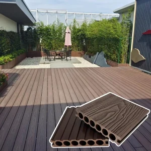 Custom WPC Decking 6 Round Hole 3D Embossed Wood Grain Outdoor Wide Groove Flooring