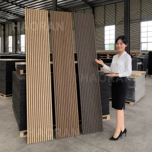 Customizable Color Modern Walnut Wooden Acoustic Wall Panels Soundproof Slat Wall Panels in Grey