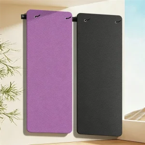 Customizable Eco-Friendly Yoga Mat with Hanging Holes Black Non-Slip TPE Hole-punched Pilates Mats for Gym Fitness Workout