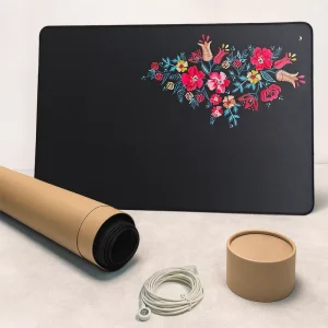 Customizable Floral and Bird Embroidery-Style Grounding Mat Conductive PU Leather Anti-Static Pad for Work and Study
