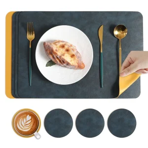 Customizable Nordic Two-Tone Leather Square Placemat, Waterproof, Heat-Resistant
