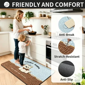 Customizable Ultra Non Slip Absorbent Cute Cartoon Puppy Bath Mat with Rubber Backing for Bathroom Entryway