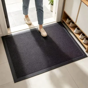 Customizable Woven Polyester Loop Pile Floor Mat Modern Striped Design Anti Slip Cushioning Elastic Fabric Washable Waterproof