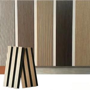 Customized Modern Walnut Slat Wood Acoustic Wall Panels Sound Insulation Eco Friendly Waterproof Akupanel for Hotel Graphic