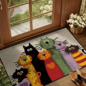 Cute Cartoon Cat Family Doormat Funny Cats Entrance Mat Pet Lover Home Decor Indoor Outdoor Floor Rug
