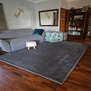 Dark Grey Large Memory Foam Tatami Floor Mat, Soft Thick Velvet Baby Play Mat