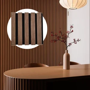 Decorative Wood Acoustic Wall Panels with Black Slats Fiber Sound Absorbing Panels Indoor Sound Control Wall Boards