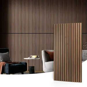 Decorative Wood Slat Acoustic Panels for Wall and Ceiling 3D Fluted Sound Absorbing Panel with Wood Finish Walnut Oak