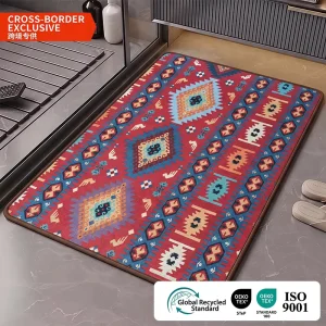 Deep Red Emblem Bath Mat Non Slip Quick Dry Absorbent Bathroom Rug Custom Logo OEM Factory Supplier