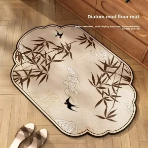 Diatom Mud Bath Mat, Absorbent Quick-Dry Non-Slip Plants and Flowers Pattern Door Mat for Bathroom Entryway