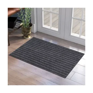Double Rib Modern Washable Cushioned Waterproof PVC Door Mat with Seven Stripe Design for Entryway Indoor/Outdoor Use & Kitchen