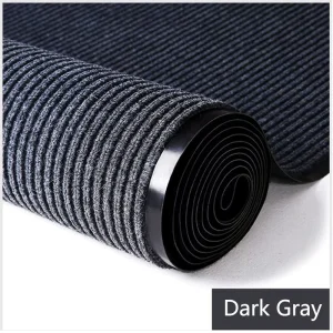 Double-Ribbed Cushioned Polyester Heavy-Duty Non-Slip Door Mat, Washable, Office and Corridor, Grey