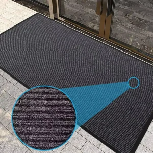 Double-Striped Polyester Door Mat with PVC Backing, Non-Slip, Low Profile, Machine-Washable, Dirt Trapper