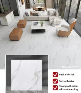 Dry Back White Marble Waterproof Self Adhesive Peel and Stick 3D Flooring Sticker Tiles PVC Vinyl Plastic Floor Gym Use