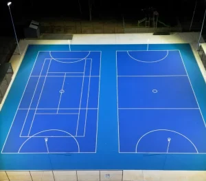 Durable Weather Wear Resistance Excellent Shock Absorption SIlicone PU Sandwich System Multipurpose Sports Court Flooring