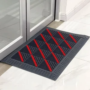 EVA Door Mat with Nylon Brush, Anti-Skid Interlocking Dust-Removal Modular Tile, 1 Piece, Striped Rectangle