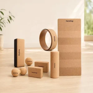 Eco-Friendly Natural Wooden Foldable Portable High Density Non-Slip Cork Yoga Set Custom Exercise Block Complete Yoga Kit