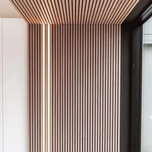 Eco Friendly PET MDF Akupanel Soundproof Acoustic Wood Slat Wall Panels Modern Design for Interior LED Living Room Hotel