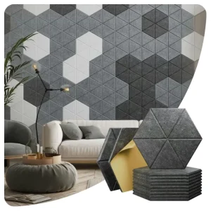 Eco Friendly Polyester Fiber Sound Absorbing Panel 14″x12″x0.4″ Hexagon Self Adhesive Sound Proof Acoustic Panel for Home Studio