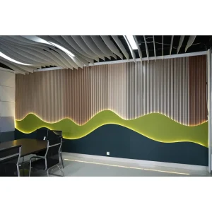 Eco Friendly Slat Wood Panel Akupanel Veneer PET MDF Acoustic Panel