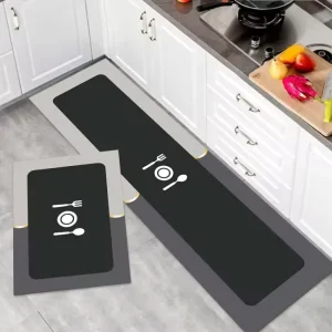 European Style Rubber Waterproof Non-Slip Diatomite Kitchen Mat Set of 2 Anti-Fatigue Floor Mats