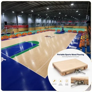 FIBA Level 2 Approved 22mm Maple Solid Wood Quick Install Joint Protection Shock Absorption Removable Basketball Floor