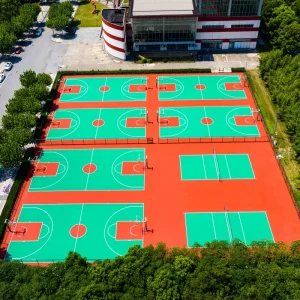 FIBA Sports Court with Prefabricated Roll Base and In-Situ Seamless Top Coat for Indoor and Outdoor Use