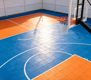 Factory Complete Portable Outdoor Half Basketball Court System Tempered Glass Backboard PP Flooring Basketball Hoop Full Set
