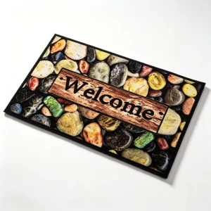 Factory Custom-Printed Stone Pebble Welcome Coir Doormat with Non-Slip Rubber Base, Oil-Proof, Water-Absorbent, Thin
