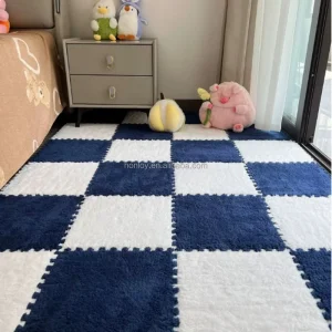 Factory Direct Soft Pile Children’s Carpet Blue Color 30 Cm EVA Foam Floor Mat Interlocking Soft Floor Tiles