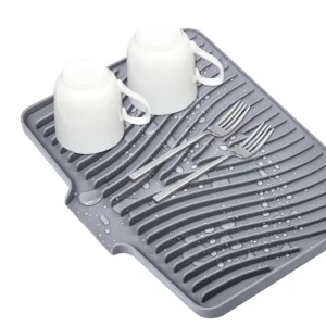 Factory Foldable Silicone Dish Drying Mat Heat Resistant Non-Slip Draining Pad with Drainage Channels for Dishes Cups