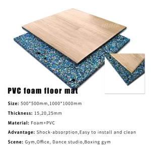 Factory Non-Toxic Shock-Absorbing Wood Grain Rubber Flooring with Foam Backing and PVC Anti-Slip Layer for Gym, Home, and Office