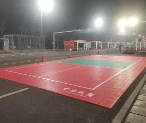 Factory Pickleball Court Construction Kit Interlock Sports Floor Wheeled Net & LED Court Lighting System