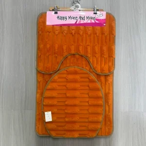 Faux Rabbit Fur Three-Piece Set for Bathroom, Large Bamboo-Texture Style Mats Set, Non-Slip Soft Foot Mat Toilet Home Use