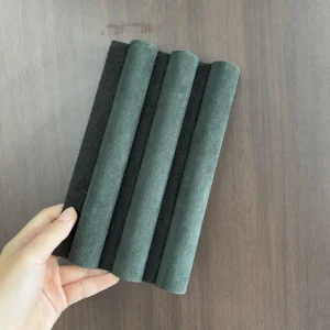 Feyt Jasper Suede Akupanel Wood Acoustic Wall Panels Suede Wrapped Half Round MDF Slat Acoustic Panels on Black PET Felt Backing
