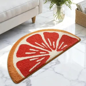 Flocked Bathroom Floor Mat, Non-Slip, Water-Absorbent, Machine-Washable, Leaves and Flowers Design