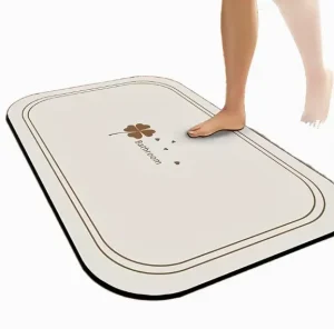 Floral Diatomite Door Mat, Quick-Dry Absorbent Non-Slip Floor Mat with High-Frequency Edging