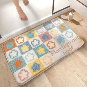 Flower Printed Bathroom Entryway Floor Mat Water-Absorbing Dirt-Resistant