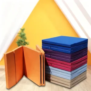 Foldable 4-Section Foam Mattress and Fitness Mat with Removable Washable Sponge for Office and Camping