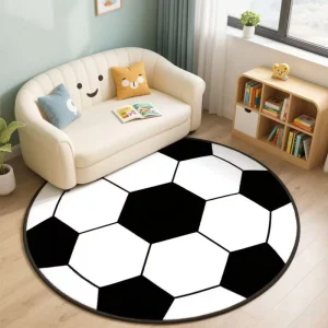 Football Round Washable Absorbent Non-Slip Faux Cashmere Mat for Home Picnic and Exercise