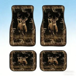 Forest Deer Pattern Car Floor Mats 4PCS Non-Slip Anti-Dirt All-Season Auto Interior Decor