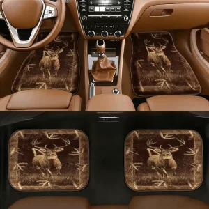 Forest Deer Pattern Car Floor Mats 4PCS Non-Slip Auto Interior Universal Fit