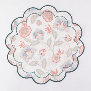 French Blue Wavy-Edge Polyester Placemats with Embroidered Table Mat Design