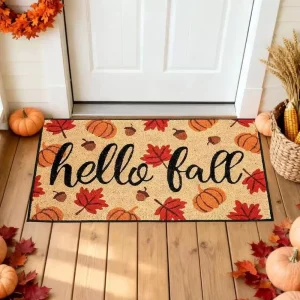 Front Door Floral Wildflower Border Welcome Mat, Polyester, Indoor/Outdoor, 17 x 29.5 in, Acorn