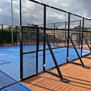 Full Panoramic 20m*10m Mobile Padel Court Durable Tempered Glass Walls LED Lighting Artificial Grass Flooring for Tennis
