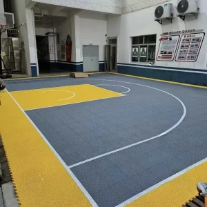 Full Set of 30 X 30 Feet Basketball Half Court Flooring Tiles Custom Logo Graphics White Lines Brushed Floor