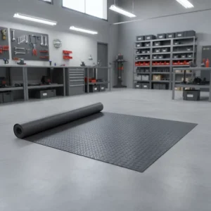 Garage PVC Coin Pattern Flooring Mat Roll Heavy Duty Non Slip Rubber Coin Top Surface for Trailer Van Shed Cabin Universal