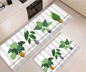 Geometric Kitchen Mat Set with Hexagon Triangle Parallelogram and Abstract Patterns Anti-Fatigue Mat