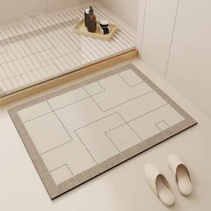 Geometric Pattern Quick Drying Non Slip Square Diatom Mud Mat with Water Absorption