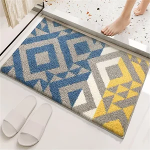 Geometric Patterned Absorbent Bathroom Floor Mats Quick-Drying Non-Slip Rubber Backing